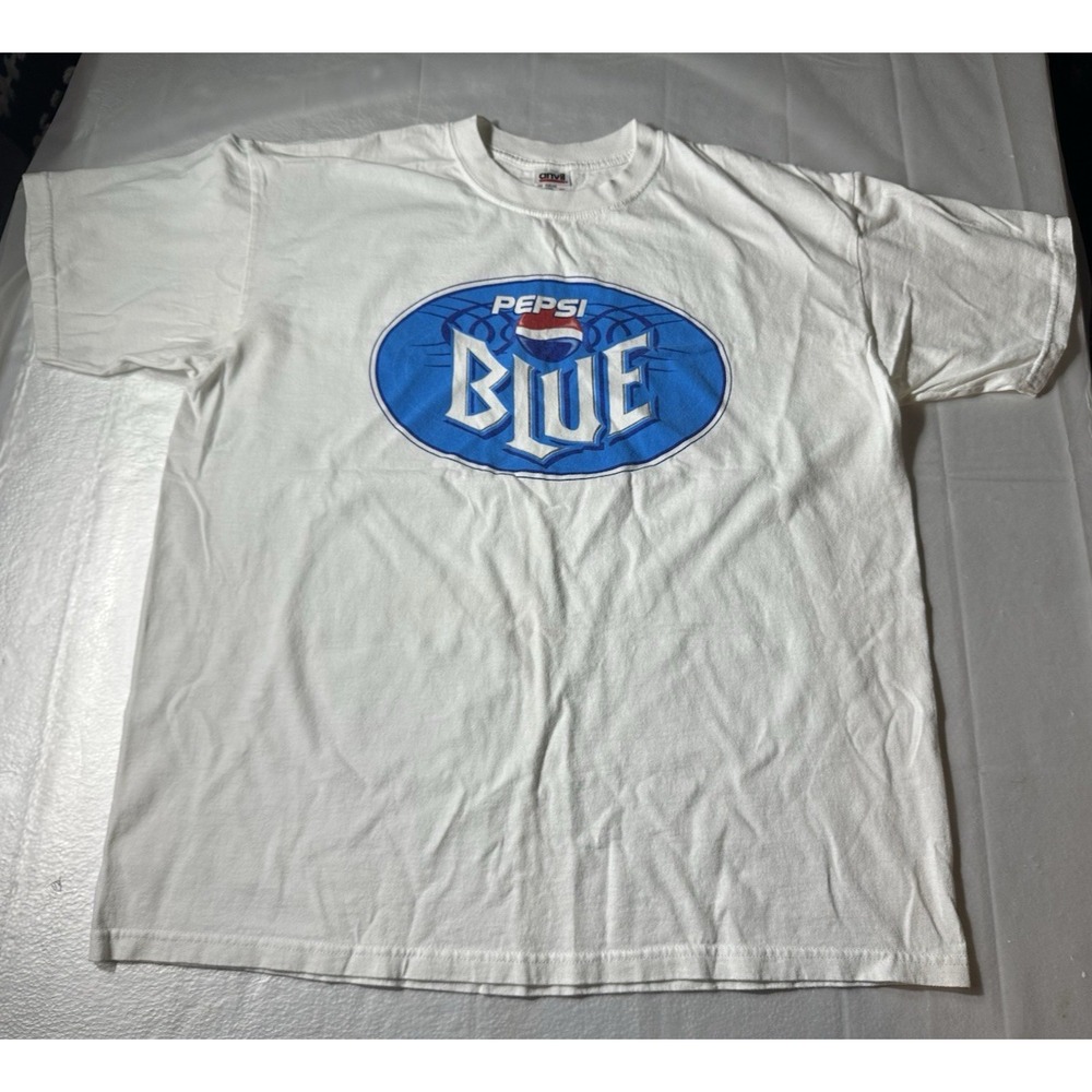 VTG Y2K Pepsi Blue T Shirt Mens XL Anvil Soda Promo Logo Y2K White